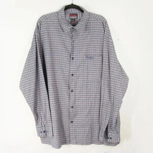 Vintage Y2K 2000s Fubu Grey Blue Checkered Plaid Button Down Shirt